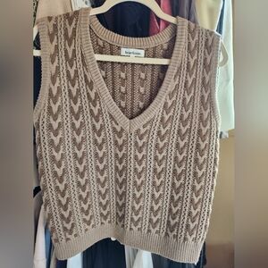 Heartloom Taupe Cable-Knit V-Neck Sweater Vest